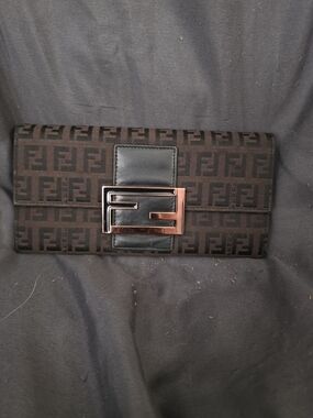 Fendi Brown Monogram Continental Wallet with Mixed Metal Logo
